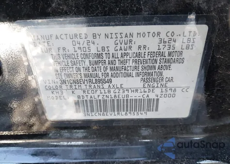 2024 Nissan Versa 1.6 Sv z USA, uszkodzony, nr VIN 3N1CN8EV1RL895549